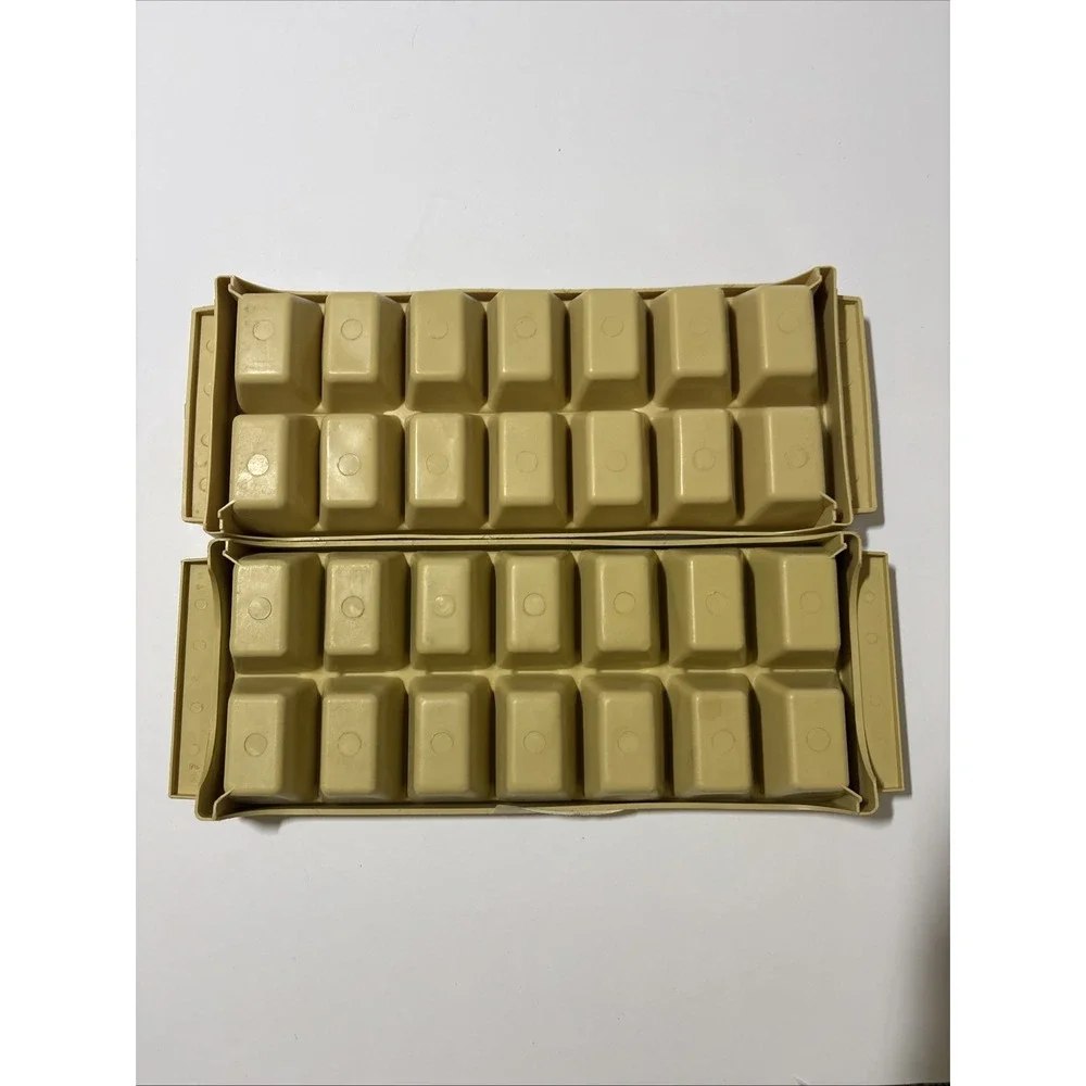 General Electric GE 2 Ice Cube Trays Stacking Harvest Gold Plastic Vintage 1970s